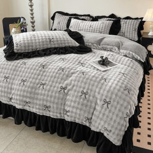 Black milk fleece home hotel textiles ruffles comforter duvet cover bedding set supplier