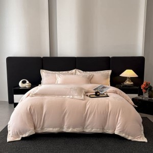 High-weight milk velvet floral plant embroidered duvet cover pink bed sheets 4pcs bedding set