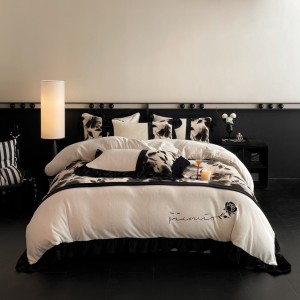 High gram weight milk velvet patchwork black home hotel textiles bedding set supplier