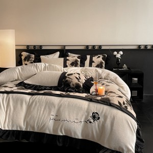 High gram weight milk velvet patchwork black home hotel textiles bedding set supplier