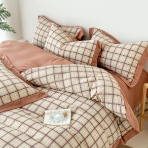 Hemp double-layer yarn plaid printed four-piece bedding set