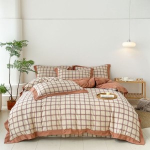 Hemp double-layer yarn plaid printed four-piece bedding set