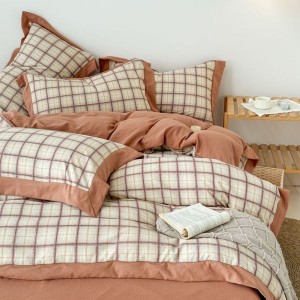 Hemp double-layer yarn plaid printed four-piece bedding set