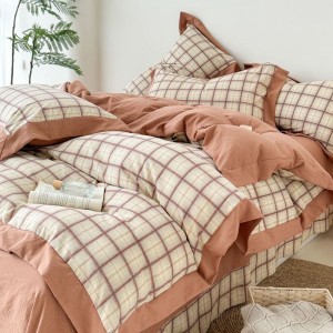 Hemp double-layer yarn plaid printed four-piece bedding set