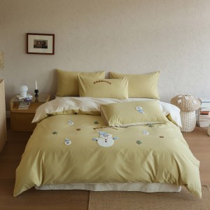 High quality cartoon 4pcs home textiles green towel Applique green washed cotton bedding set supplier