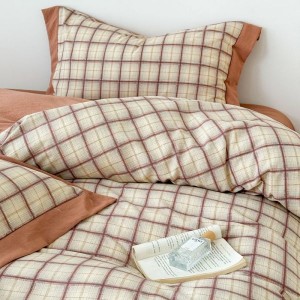 Hemp double-layer yarn plaid printed four-piece bedding set