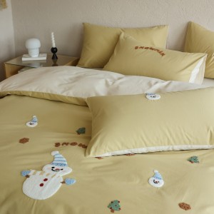 High quality cartoon 4pcs home textiles green towel Applique green washed cotton bedding set supplier