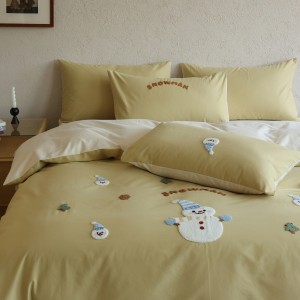 High quality cartoon 4pcs home textiles green towel Applique green washed cotton bedding set supplier