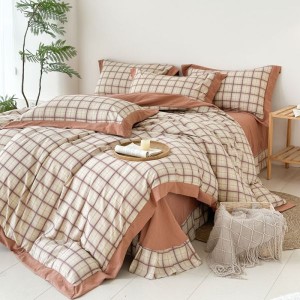 Hemp double-layer yarn plaid printed four-piece bedding set
