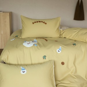 High quality cartoon 4pcs home textiles green towel Applique green washed cotton bedding set supplier