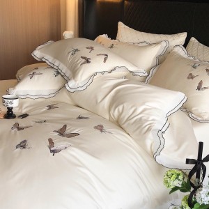 High precision white embroidery home textiles 4pcs duvet cover white 100S Australia cotton bedding set supplier