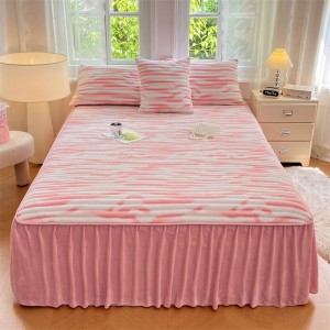 Pink Ruffles Bedskirt Printing 3PCS Fitted & Flat Sheets Bed Sheet Wholesaler