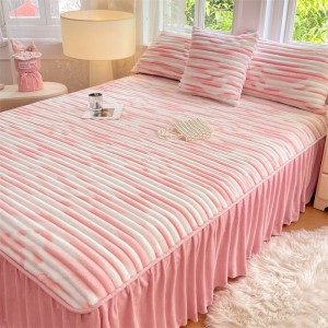 Pink Ruffles Bedskirt Printing 3PCS Fitted & Flat Sheets Bed Sheet Wholesaler