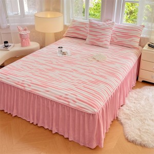 Pink Ruffles Bedskirt Printing 3PCS Fitted & Flat Sheets Bed Sheet Wholesaler