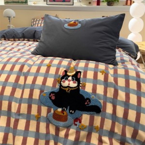 Pure cotton brushed towel embroidery duvet cover bed sheets plaid printing cartoon bedding set