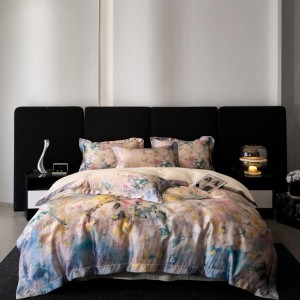 Colorful Floral Digital Printing Quilt Comforter Cover Flat Sheet Pillowcases Cotton Bedding Set