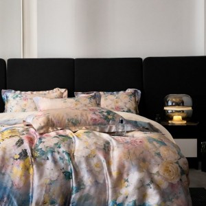 Colorful Floral Digital Printing Quilt Comforter Cover Flat Sheet Pillowcases Cotton Bedding Set