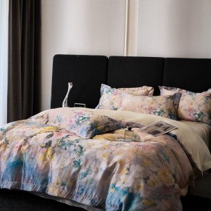 Colorful Floral Digital Printing Quilt Comforter Cover Flat Sheet Pillowcases Cotton Bedding Set