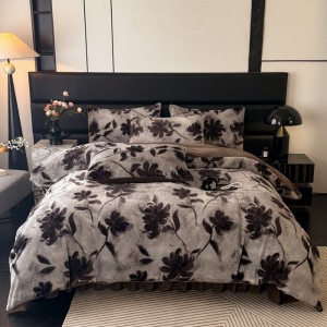 Brown milk velvet home textiles digital printing duvet cover 4pcs ruffles bedding set supplier