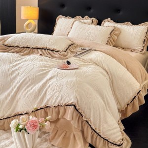 Sanding milk velvet lotus leaf lace quilt cover carved duvet cover bed sheets four-piece bedding set