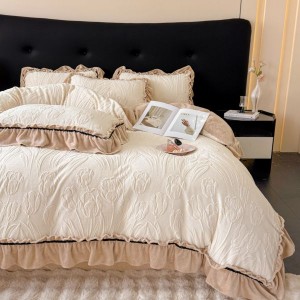 Sanding milk velvet lotus leaf lace quilt cover carved duvet cover bed sheets four-piece bedding set