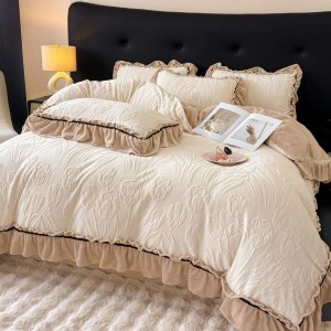 Sanding milk velvet lotus leaf lace quilt cover carved duvet cover bed sheets four-piece bedding set
