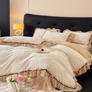 Sanding milk velvet lotus leaf lace quilt cover carved duvet cover bed sheets four-piece bedding set