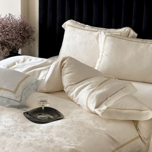 100S Cotton Jacquard Comforter Quilt Cover Cream White Home Textile Bed Sheets Bedding Set