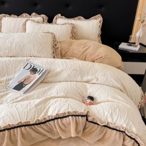 Sanding milk velvet lotus leaf lace quilt cover carved duvet cover bed sheets four-piece bedding set
