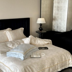 100S Cotton Jacquard Comforter Quilt Cover Cream White Home Textile Bed Sheets Bedding Set