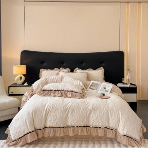 Sanding milk velvet lotus leaf lace quilt cover carved duvet cover bed sheets four-piece bedding set