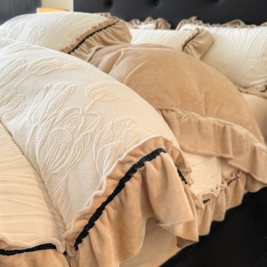 Sanding milk velvet lotus leaf lace quilt cover carved duvet cover bed sheets four-piece bedding set