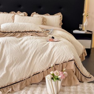Sanding milk velvet lotus leaf lace quilt cover carved duvet cover bed sheets four-piece bedding set
