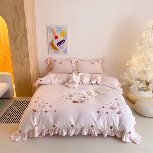 100S pure cotton sanding comforter duvet cover pink embroidery bedding set wholesaler