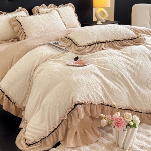 Sanding milk velvet lotus leaf lace quilt cover carved duvet cover bed sheets four-piece bedding set