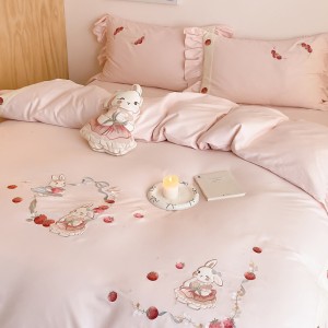 100S pure cotton sanding comforter duvet cover pink embroidery bedding set wholesaler