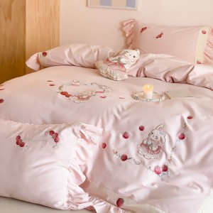 100S pure cotton sanding comforter duvet cover pink embroidery bedding set wholesaler