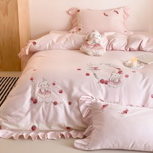 100S pure cotton sanding comforter duvet cover pink embroidery bedding set wholesaler