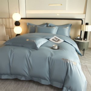50S double-strand long-staple cotton embroidered quilt cover blue bed sheets 4pcs bedding set