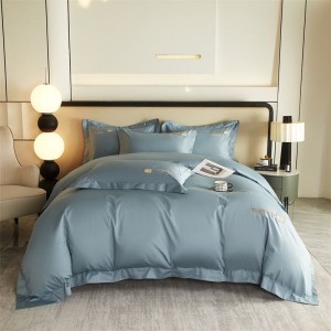50S double-strand long-staple cotton embroidered quilt cover blue bed sheets 4pcs bedding set