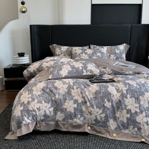 A Class Linen 4PCS Duvet Cover Set With Botton Queen King Bed Sheets Double Yarn Printing Bedding Set