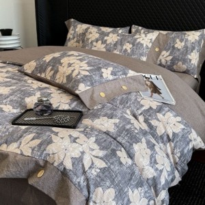 A Class Linen 4PCS Duvet Cover Set With Botton Queen King Bed Sheets Double Yarn Printing Bedding Set