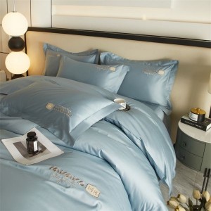 50S double-strand long-staple cotton embroidered quilt cover blue bed sheets 4pcs bedding set
