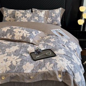 A Class Linen 4PCS Duvet Cover Set With Botton Queen King Bed Sheets Double Yarn Printing Bedding Set