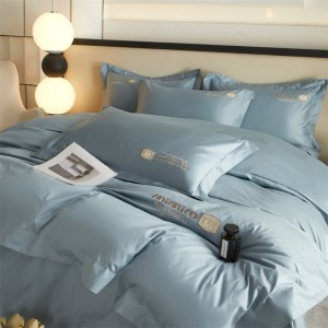 50S double-strand long-staple cotton embroidered quilt cover blue bed sheets 4pcs bedding set