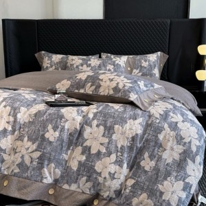 A Class Linen 4PCS Duvet Cover Set With Botton Queen King Bed Sheets Double Yarn Printing Bedding Set