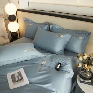 50S double-strand long-staple cotton embroidered quilt cover blue bed sheets 4pcs bedding set
