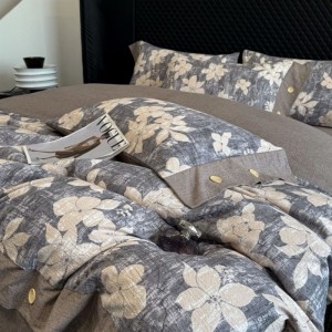 A Class Linen 4PCS Duvet Cover Set With Botton Queen King Bed Sheets Double Yarn Printing Bedding Set