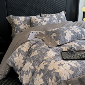 A Class Linen 4PCS Duvet Cover Set With Botton Queen King Bed Sheets Double Yarn Printing Bedding Set