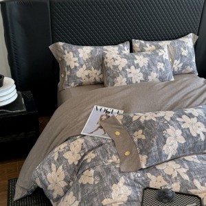 A Class Linen 4PCS Duvet Cover Set With Botton Queen King Bed Sheets Double Yarn Printing Bedding Set